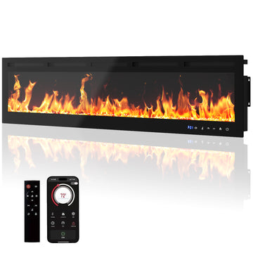 Garvee 80 Inch Recessed and Wall Mounted Electric Fireplace Insert, 750W/1500W Dual-Mode Heater with WiFi and Remote Control, 12 Flame Colors and 12 LED Bed Colors, Touch Screen, Black