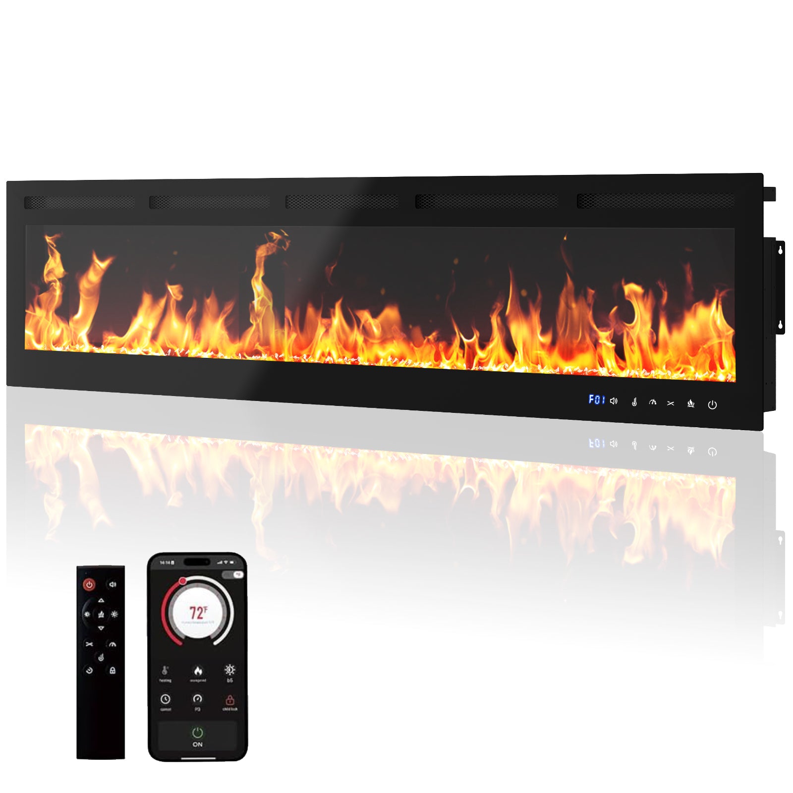 Garvee 80 Inch Recessed and Wall Mounted Electric Fireplace Insert, 750W/1500W Dual-Mode Heater with WiFi and Remote Control, 12 Flame Colors and 12 LED Bed Colors, Touch Screen, Black