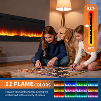 Garvee 72" Electric Fireplace Linear Heater 750/1500W Dual Heat, 12 Flame Colors, Remote & Touch Control, Wall Recessed/Mounted, Modern Living Room