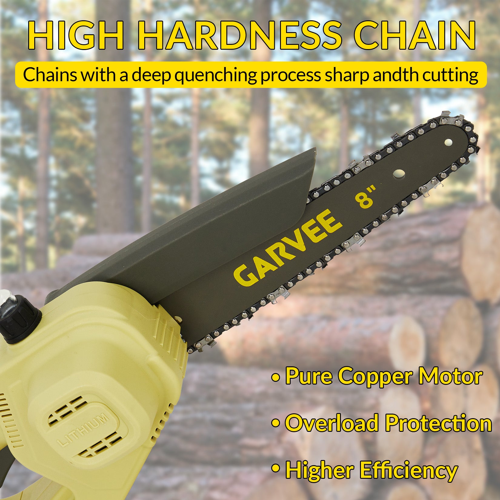 Garvee 20V MAX Mini Chainsaw - 8 Inch Cordless Portable Electric One-Handheld Pruning Saw for Tree Branch Cutting, Battery-Powered Chain Saw for Garden, Yard, and Household Use