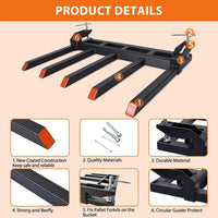 Garvee 42" Clamp-On Debris Forks for Tractor Buckets, 2500 lb 5-Tine Bucket Fork Attachment for Brush, Logs & Yard Cleanup