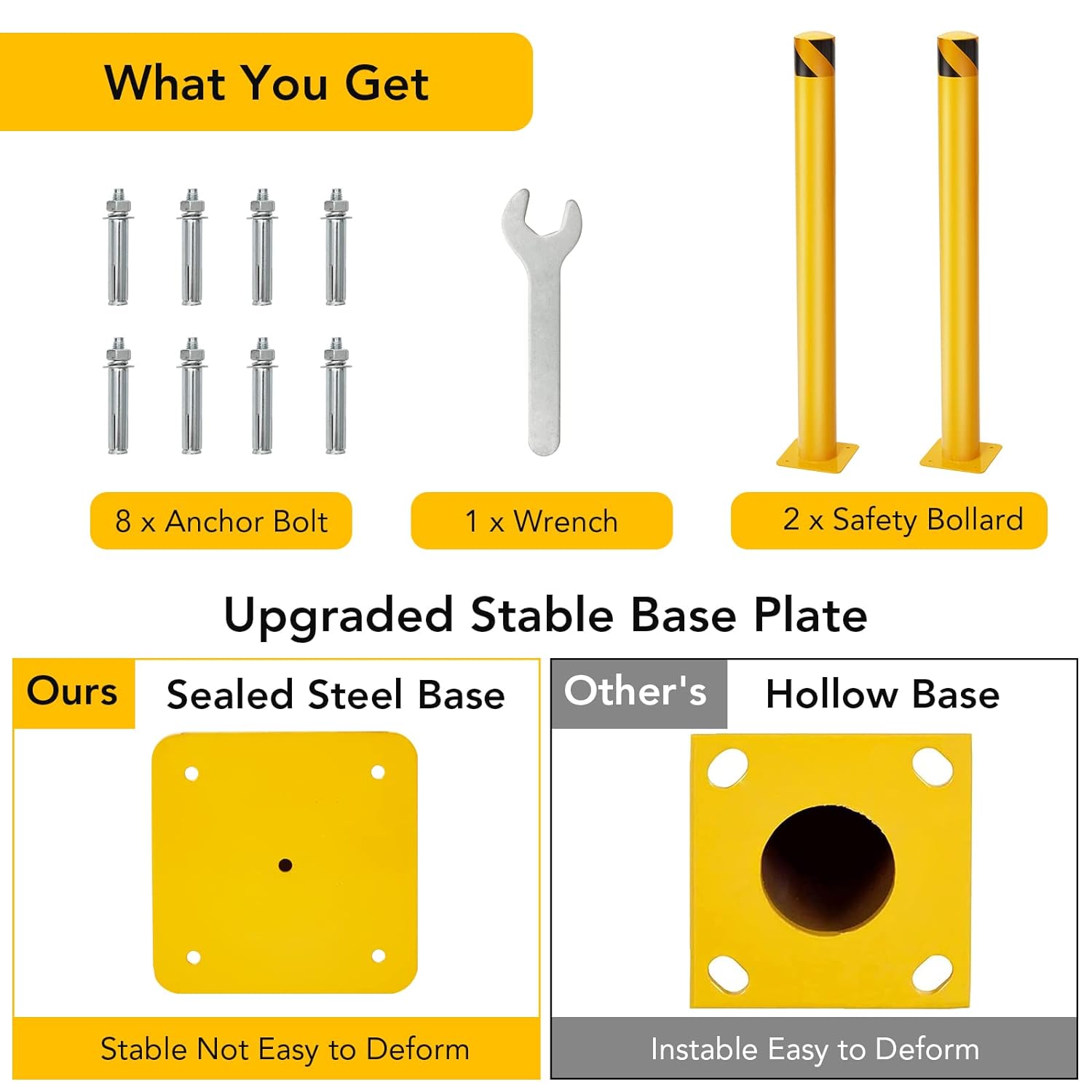 Garvee 2 Pack 36" Yellow Safety Bollards for Driveway & Parking