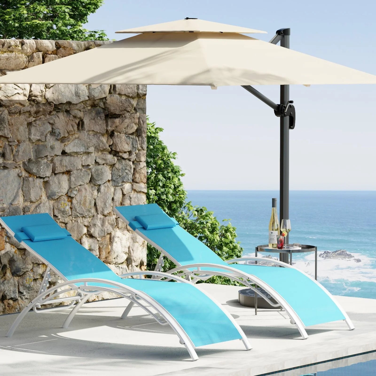 Garvee Set of 2 Aluminum Outdoor Chaise Lounge Chairs, 3-Position Poolside Recliners with Lightweight Rust-Resistant Frame for Patio, Garden, Beach & Backyard,Blue
