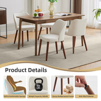 Garvee Set of 2 Mid Century Modern Linen Dining Chairs with Wood Legs for Dining Room, White