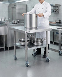 Garvee Stainless Steel Work Table, 24x24x26 Inch Commercial Food Prep Worktable with Wheels, Detachable 3-Sided Backsplash & Height-Adjustable Shelf, Heavy Duty Workbench for Kitchen Restaurant Garage
