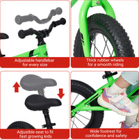 Garvee Lightweight Balance Bike for Toddlers 2-6 Years - No Pedal Design, Adjustable Handlebar & Seat, Aluminum Frame, EVA Tires (Green)