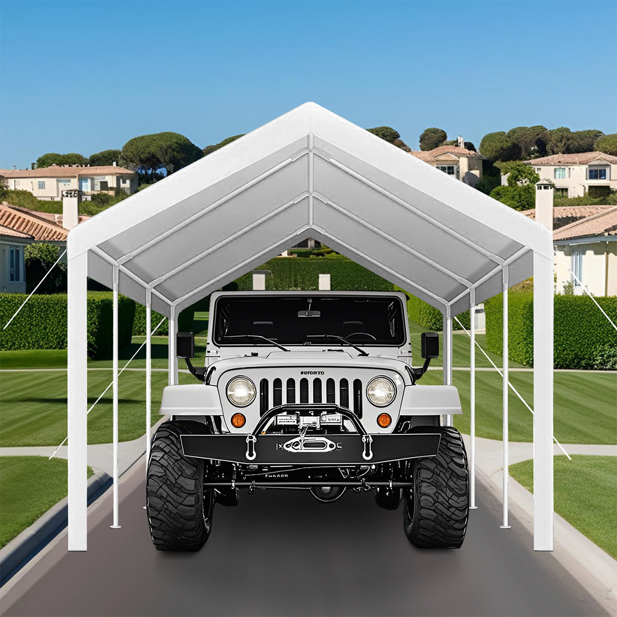 Garvee 13'x25' 200G Carport Top Replacement Cover , Heavy-Duty Garage Top Tent Shelter Tarp Waterproof & UV Protected (Top Cover Only, Frame Not Included), White