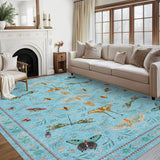 Garvee Blue Butterfly 4x6 Washable Non Slip Low Pile Stain Resistant Ultra Thin Insect Plant Rug for Living Room Nursery - Blue
