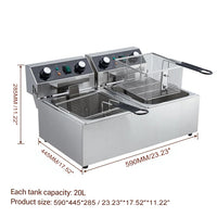 Garvee 3600 Watts Dual 10L+10L Electric Deep Fryer with Basket - Stainless Steel Commercial Fryer with Timer & Temp Control, Easy-Clean (110V)