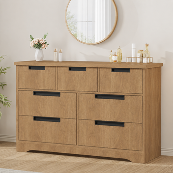 Garvee 7-Drawer Natural Modern Bedroom Dresser | Embedded Handles Wooden Chest | Organizer for Living Room, Nursery & Hallway