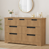 Garvee 7-Drawer Natural Modern Bedroom Dresser | Embedded Handles Wooden Chest | Organizer for Living Room, Nursery & Hallway - Brown