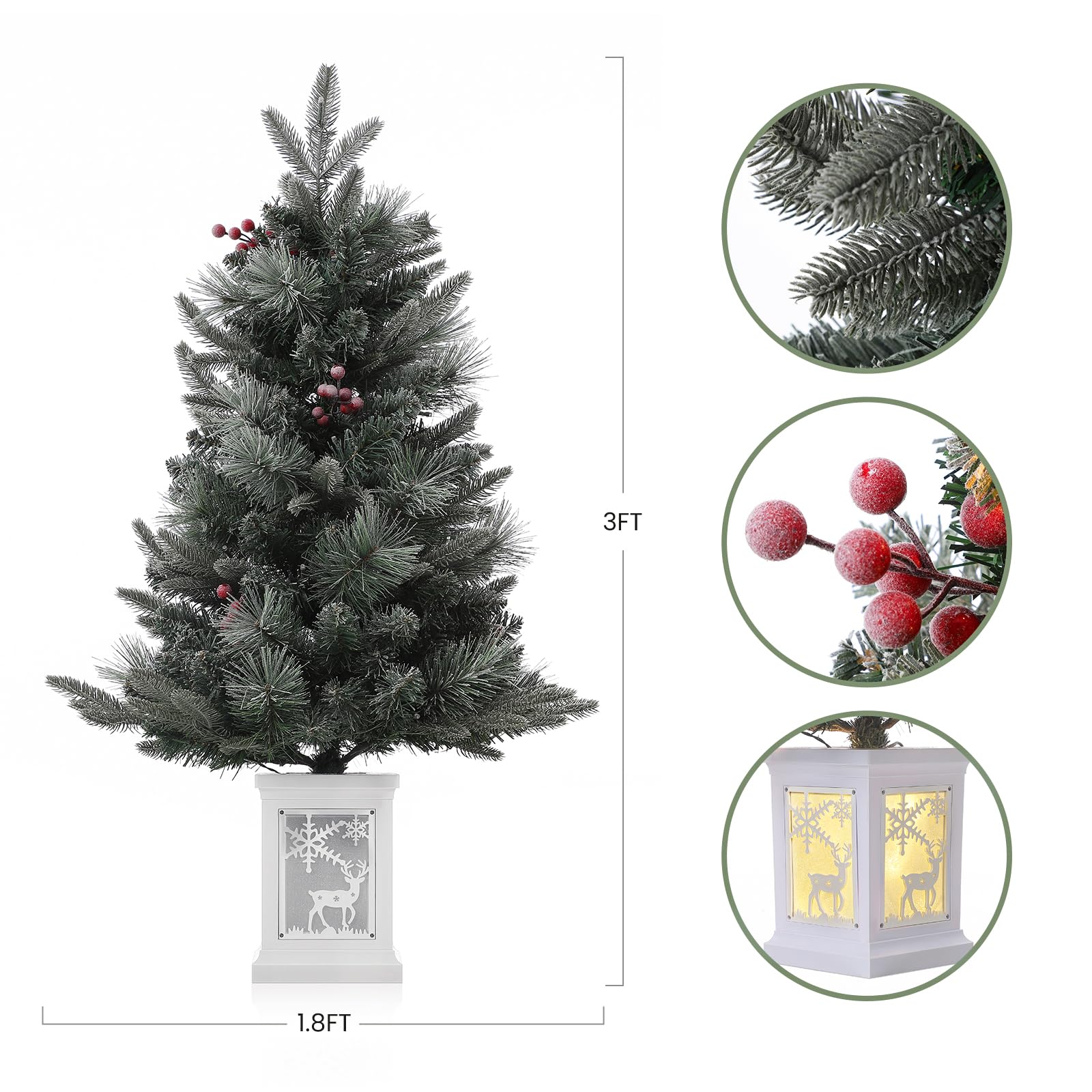 Garvee 3ft Pre-Lit Christmas Tree, Small Lighted Christmas Tree with Lighting Elk Base, Artificial Xmas Trees with 78 LED Lights & 8 Lighting Modes Christmas Decoration for Home, Office, Set of 2
