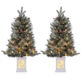Garvee 3ft Pre-Lit Christmas Tree, Small Lighted Christmas Tree with Lighting Elk Base, Artificial Xmas Trees with 78 LED Lights & 8 Lighting Modes Christmas Decoration for Home, Office, Set of 2 - Snowelk-8 Light Modes-2 Pack