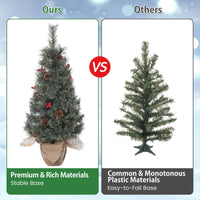 Garvee 3ft Small Christmas Tree, Pre-lit Xmas Tree with Cloth Bag Base, Mini Christmas Tree with LED Lights, Artificial Christmas Tree with Pine Cones and Berries for Desk Decoration