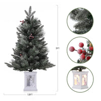Garvee 3ft Prelit Artificial Christmas Tree with 78 Warm White LEDs, Premium Mini Snow Flocked Xmas Pine Tree for for Front Door, Porch, Entryway, Fireside Christmas Decoration, 2 PCS