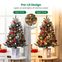 Garvee 3ft Prelit Premium Snow Flocked Artificial Christmas Tree with 78 Warm White LEDs, Mini Prelit Xmas Pine Tree for for Front Door, Porch, Entryway, Fireside Christmas Decoration, 1 PCS