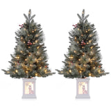 Garvee 3ft Prelit Artificial Christmas Tree with 78 Warm White LEDs, Premium Mini Snow Flocked Xmas Pine Tree for for Front Door, Porch, Entryway, Fireside Christmas Decoration, 2 PCS - Snowman-8 Light Modes-2 Pack