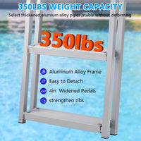 Garvee 3-Step Removable Dock Ladder, 350 lb Capacity Aluminum Alloy Boat Ladder with 4 in Non-Slip Steps & Dual Handrails for Docks, Pontoons, Pools