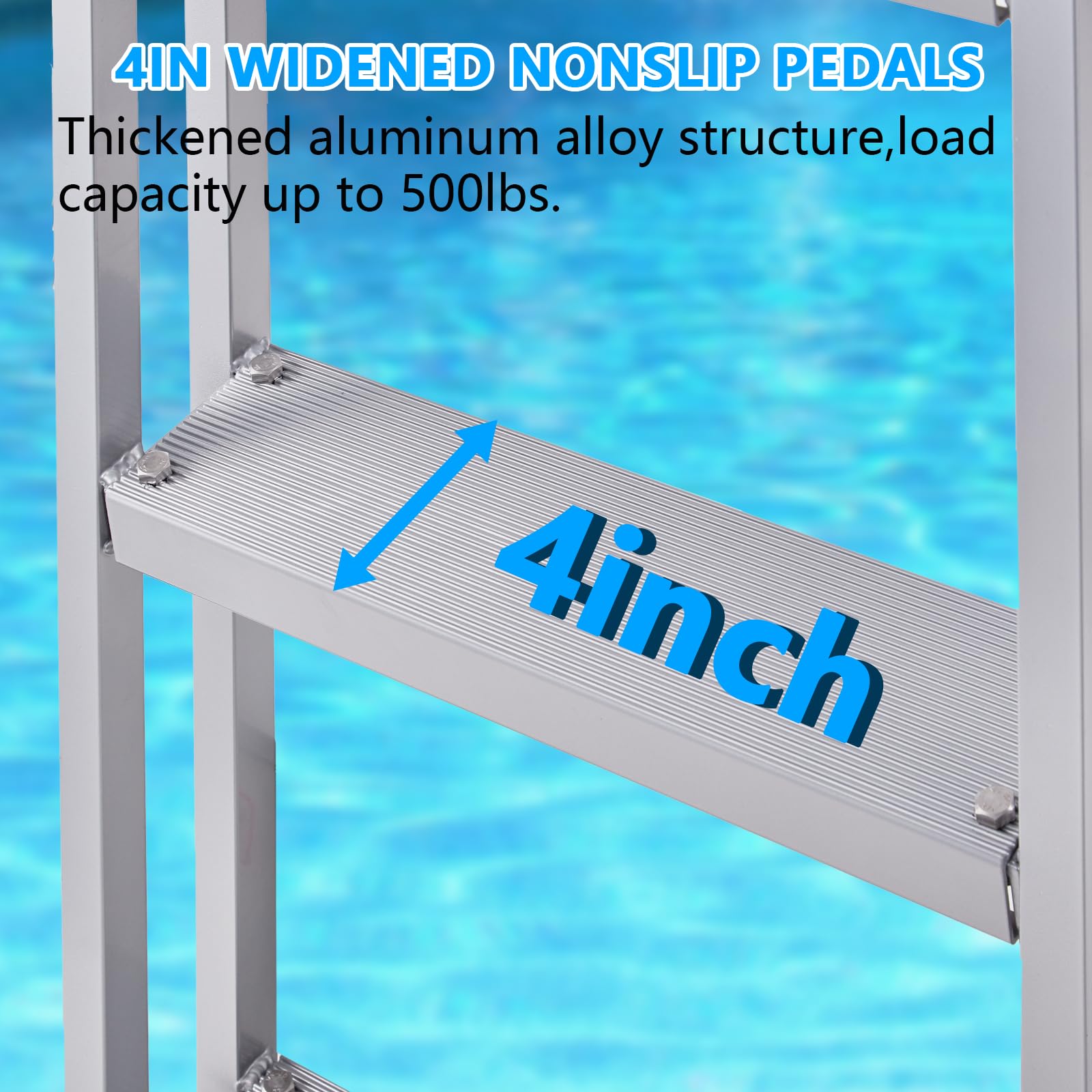 Garvee 3-Step Removable Dock Ladder, 350 lb Capacity Aluminum Alloy Boat Ladder with 4 in Non-Slip Steps & Dual Handrails for Docks, Pontoons, Pools