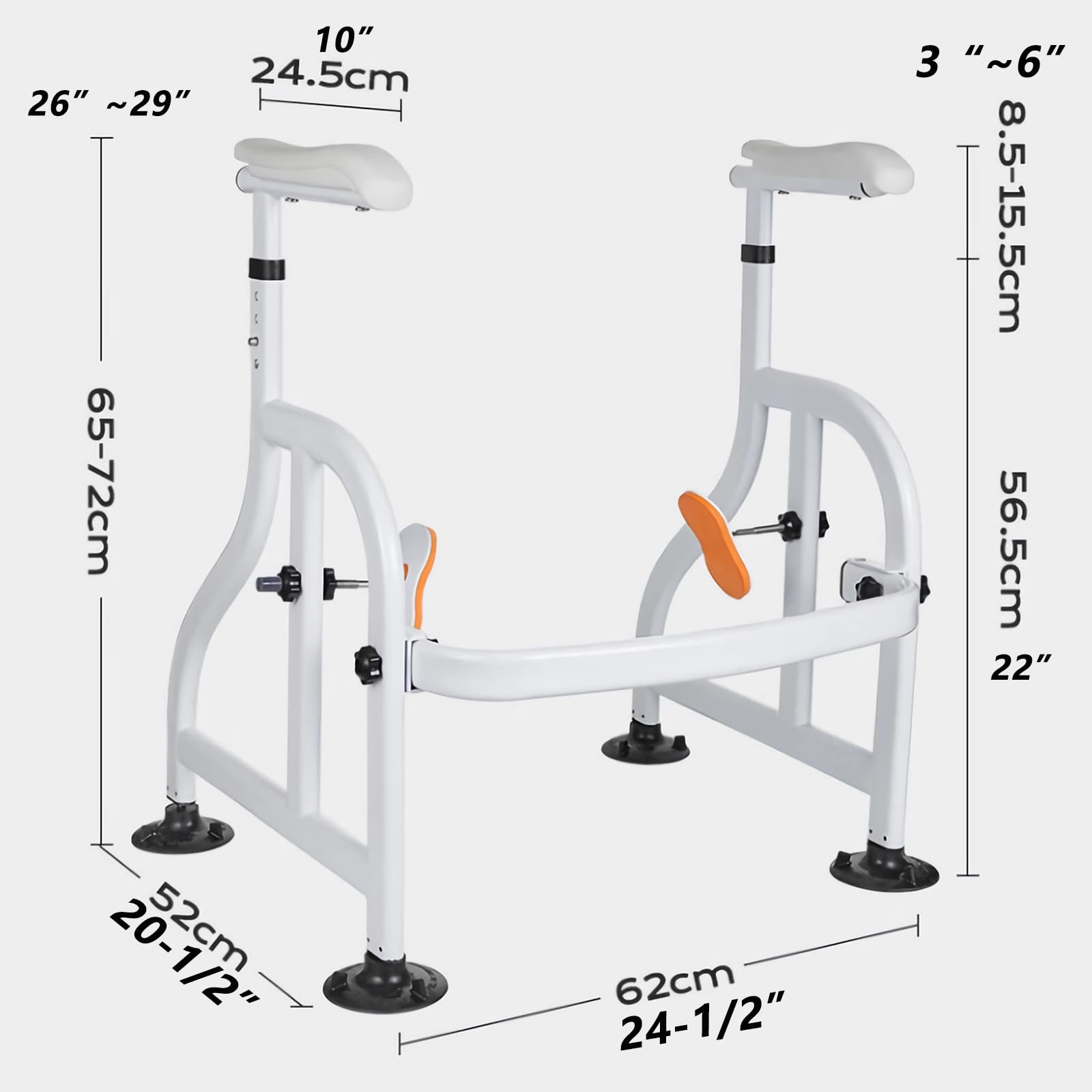 Garvee Adjustable Toilet Safety Frame for Disabled and Elderly – Carbon Steel Support Rail, Non-Slip Handles, Large Suction Cups, Fits Most Toilets, Bathroom Aid – White, Suction Cup Foot Clamp