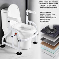 Garvee Adjustable Toilet Safety Frame for Disabled and Elderly – Carbon Steel Support Rail, Non-Slip Handles, Large Suction Cups, Fits Most Toilets, Bathroom Aid – White, Suction Cup Foot Clamp
