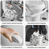 Garvee Adjustable Toilet Safety Frame for Disabled and Elderly – Carbon Steel Support Rail, Non-Slip Handles, Large Suction Cups, Fits Most Toilets, Bathroom Aid – White, Suction Cup Foot Clamp
