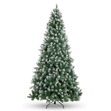 Garvee 6ft Pre-Lit Christmas Tree with 788 PVC Branch Tips, Snow-Frosted Pine Cones, Metal Hinges & Stand, Durable PVC, Sturdy Base, Ideal for Home & Office