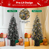 Garvee 4.5ft Xmas Tree, Pre Lit Snow Flocked Artificial Christmas Tree with 200 LED Lights & 8 Lighting Modes, Premium Christmas Pine Tree for Christmas Decoration, Yard, Home, Office