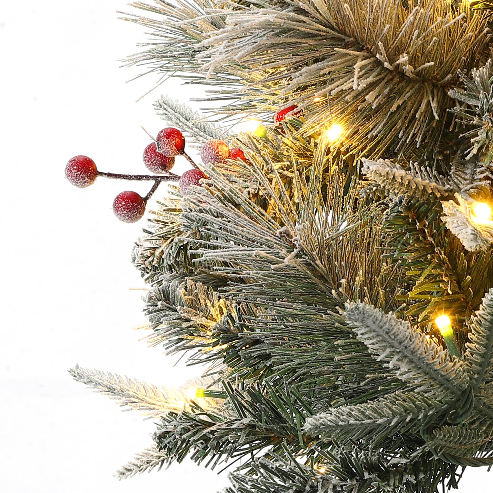 Garvee 4.5ft Xmas Tree, Pre Lit Snow Flocked Artificial Christmas Tree with 200 LED Lights & 8 Lighting Modes, Premium Christmas Pine Tree for Christmas Decoration, Yard, Home, Office