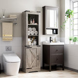 Garvee Bathroom Storage Cabinet, Farmhouse Storage Cabinet with Adjustable Shelves & Barn Door, Tall Linen Tower for Bathroom, Living Room, Washed Grey - Washed Grey