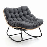 Garvee Rocking Chair with Thick Cushion, 450 LBS Capacity, Heavy Duty Metal Frame Patio Rocker, Curved Leg Wicker Rattan Armchair for Indoor Outdoor Lounge Decking, Gray - Gray