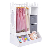 Garvee Girls' Dress up Storage with Light & Mirror, Kids Clothing Rack with Storage Bin, Girl's Open Hanging Armoire Closet, White - White