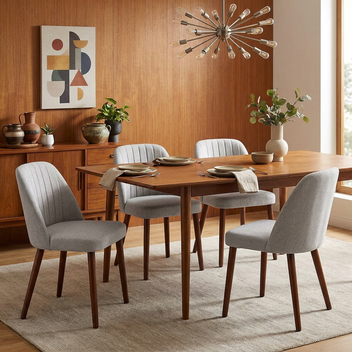 Garvee Set of 4 Mid-Century Modern Fabric Upholstered Dining Chairs with Padded and Solid Wood Legs, Grey
