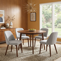 Garvee Set of 4 Mid-Century Modern Fabric Upholstered Dining Chairs with Padded and Solid Wood Legs, Grey
