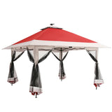 Garvee 12' × 12' Pop Up Gazebo Tent, Double Roof Patio Canopy with Mosquito Netting, Red - Red