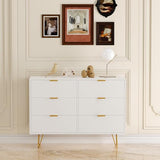 Garvee - Cómoda moderna de madera con 6 cajones color blanco con asas de metal, organizador de clóset pequeño para recámara, pasillo, sala de estar, tamaño mediano - White
