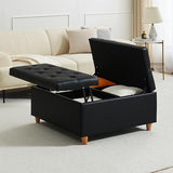 Garvee Leather Storage Ottoman Coffee Table with Lift Top, Faux Leather Tufted Upholstered Ottoman with Storage, Large Square Storage Ottoman Bench for Bedroom Living Room(Leather, Black) - Black