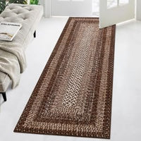 2x8 runner rug with washable anti-slip backing for hallway or kitchen in brown braided design