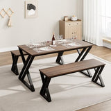 Garvee Kitchen Table Set for 4-6 with Benches + Sturdy Metal Frame + Space-Saving Design + MDF Top + X-Shaped Metal Frame + Suitable for Dining Room, Apartment - Brown