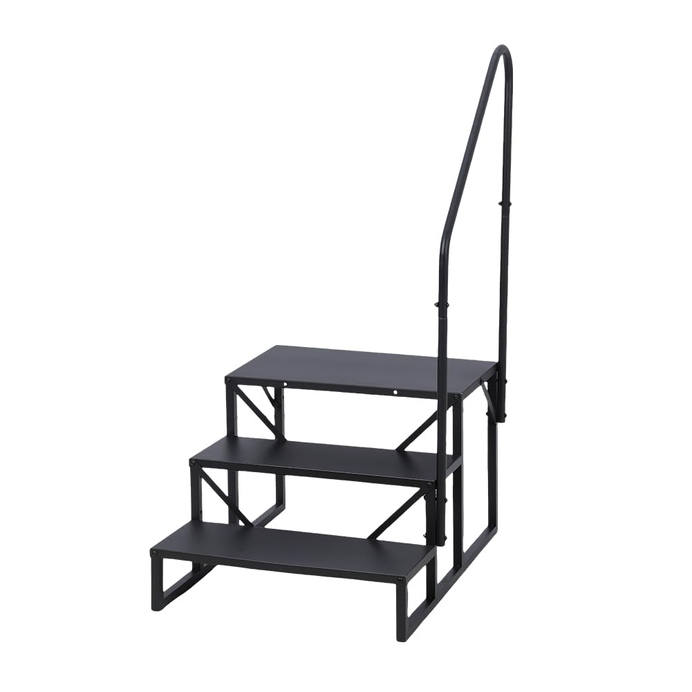 Garvee RV 3 Steps with Handrail, Hot Tub Steps Metal, Portable Stairs Steps for RV, Mobile Home Stairs, Ground-Pool for Indoor & Outdoor