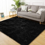 Garvee Fluffy & Sheepskin Pure Black 4x6 Plush Shag Rug, Soft Fuzzy Non-Slip for Living Room Bedroom Nursery Kids Playroom - Pure Black