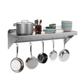 Garvee 2 Pack Stainless Steel Shelf 12x24 Inches,180LBS Multifunctional Metal Wall Mounted Shelf with 2 Stainless Steel Backsplashs and 5 Hooks - Silver