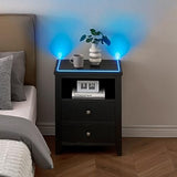 Garvee LED Nightstand with 2 Drawers, Bedside Table with Drawers for Bedroom Nursery Living Room, Side Bed Table with Sports LED Light, Black - Ash pattern black