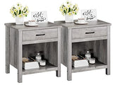 Garvee Farmhouse Square Nightstand with Storage Drawer and Shelf Wood End Table Beside Table Nightstands for Bedroom Nursery Living Room College Dorm, Grey - Grey