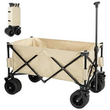Garvee Collapsible Wagon Cart, 330lbs Large Capacity Beach Wagon, Heavy Duty Folding Wagon with All-Terrain Wheels, Portable Outdoor Utility Wagon for Sports Shopping Camping Garden - Beige