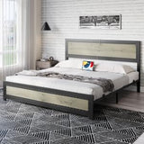 Garvee King Size Bed Frame with Charging Station, Rivet Design, Industrial Style, Strong Slats, No Box Spring Needed, Noise Free, Easy Assembly, Wash Gray - Wash Gray