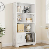 Garvee Bookcase with Doors White Bookshelf with LED Lights Modern Storage Rack Wood Standing Bookshelves Large Display Shelf Unique Book Shelf for Bedroom, Living Room, Home Office
