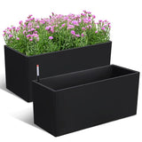 Garvee 31" Outdoor Planters Set of 2, Tall Planters for Outdoor Plants, Self Watering Planter Box with Water Level Monitoring & Wheels & Water Outlet, Large Planter Box for Patio, Porch, Black - Black