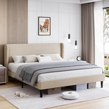 Garvee King Bed Frame, Platform Bed Frame with Upholstered Wingback Headboard, Heavy-Duty Frame Support, Noise-Free, Easy Assembly, No Box Spring Needed, Beige - KING-beige