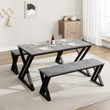 Garvee Kitchen Table Set for 4 with Benches + X-Shaped Metal Frame + Space-Saving Design + MDF Tabletop + Rust-Resistant + Gray, 44.8" + Ideal for Small Spaces - Gray